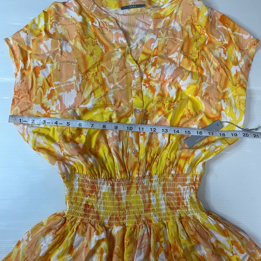 Tart Orange, Yellow, White Tiered Ruffle Kallie Sunset Cloud Dress Size Small - Picture 6 of 8